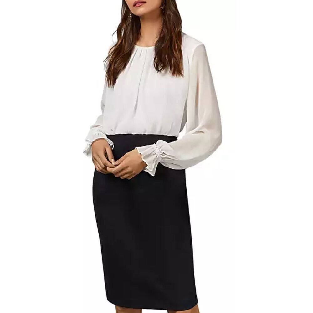 Ted Baker Lizzata Working Title Pleated Combo Dress in Black & White NWT Size 2/